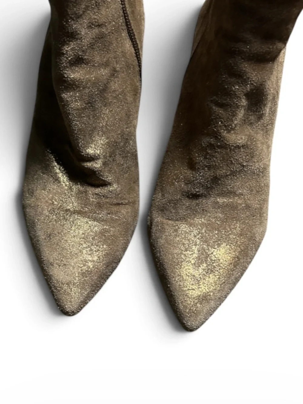 Cucuco Gold Shimmer Ankle Boots Pointed Toe Block Heel Size EU 38.5 US 8